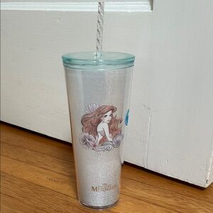 Miniso The Little Mermaid Plastic Tumbler with Lid & Straw
